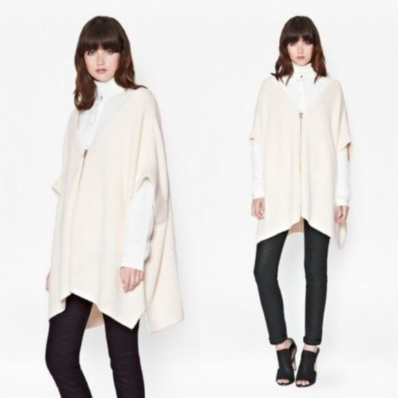 FCUK Honeycomb Stitch V Neck Zip Sweater Poncho - Picture 1 of 8